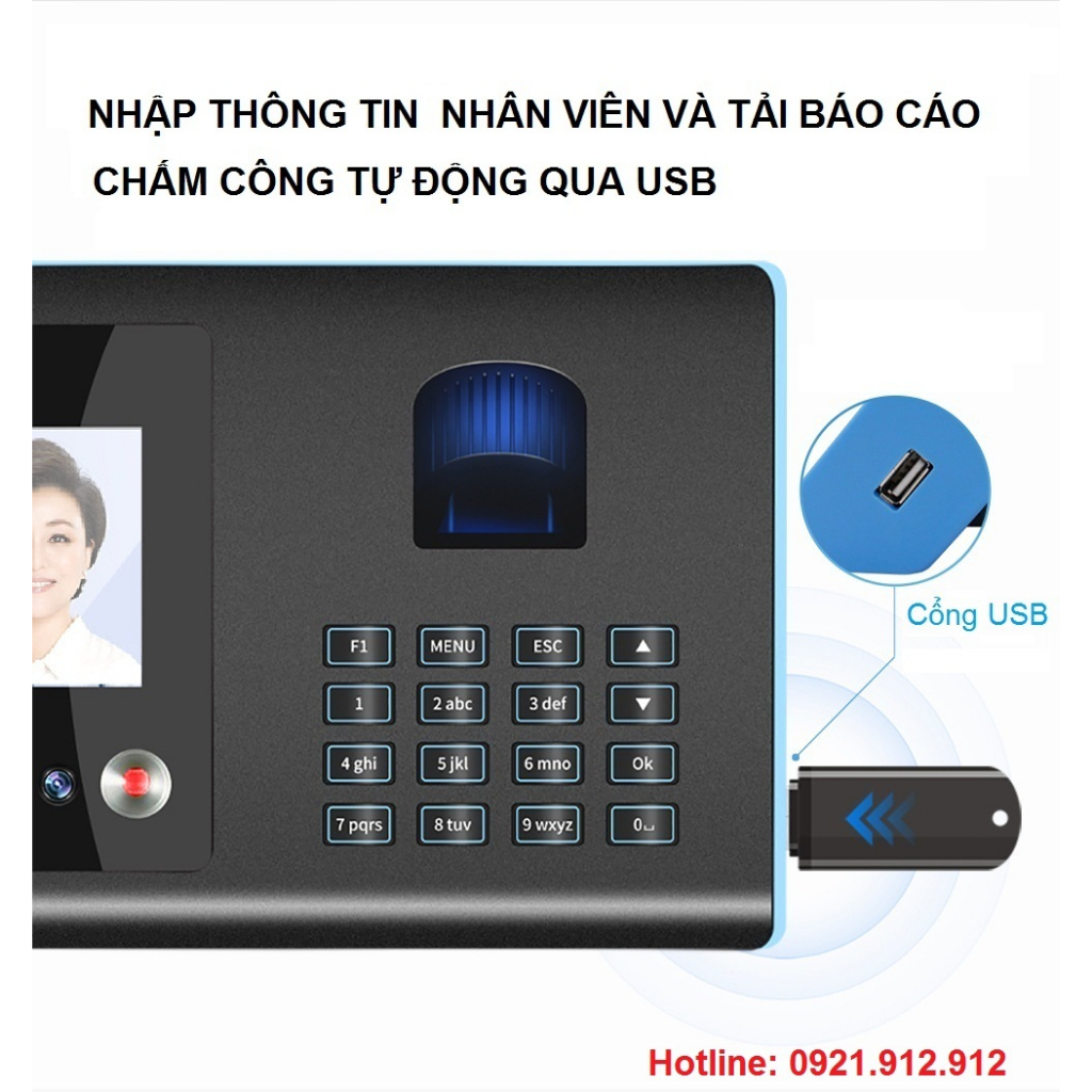 Máy Chấm Công Hỗ Trợ Cả Nhận Diện Khuôn Mặt và Vân Tay AF01 Tặng kèm USB 8GB)