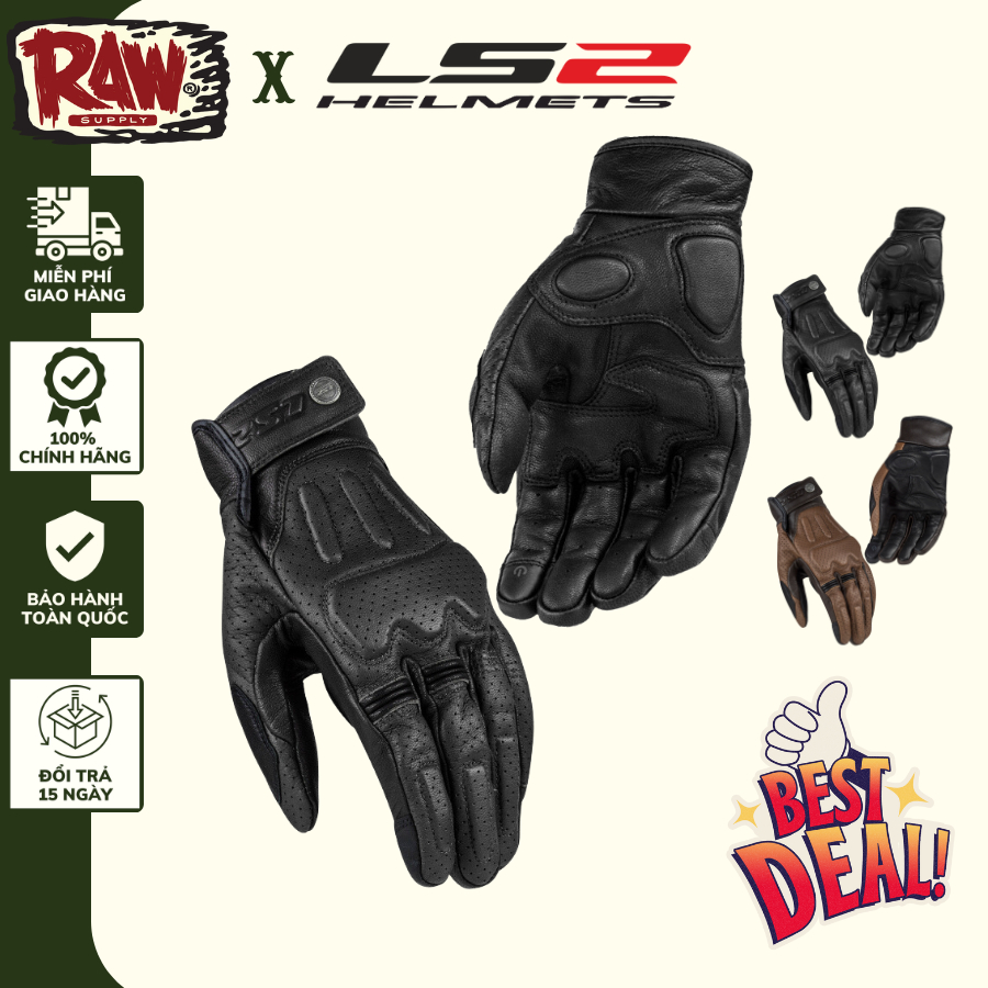 Găng tay đi xe máy LS2 Rustman dài ngón da dê bảo hộ cao cấp Arrow Shop