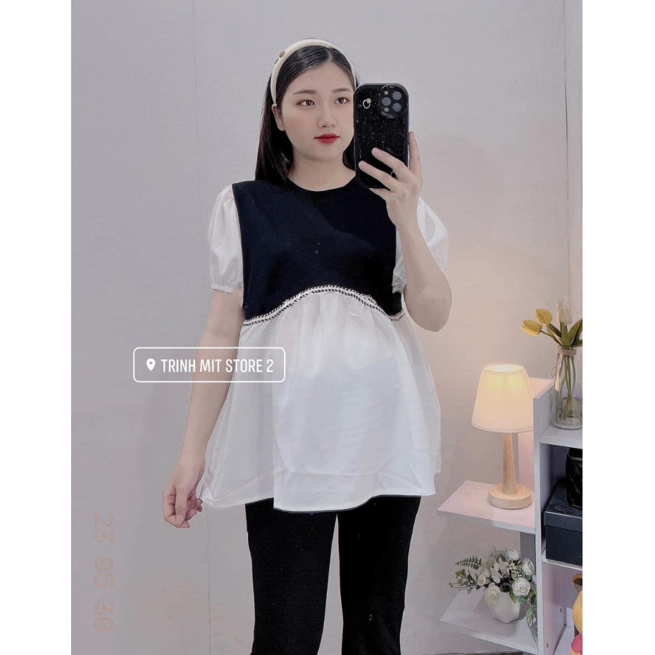Áo Đen Viền Mặc Bầu Và Sau Sinh Free Size 40-75kg