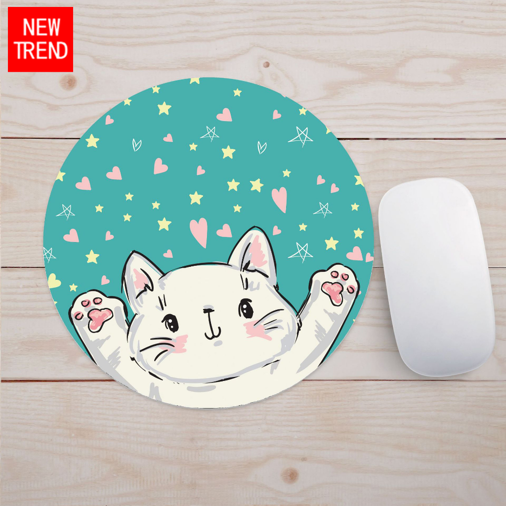 Bàn di chuột êm tay bằng cao su hình tròn chống trượt, chống thấm nước, hình ngộ nghĩnh dễ thương
