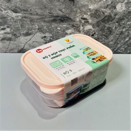 HỘP THỰC PHẨM CAO CẤP NHỰA HỒNG PHÁT BỘ 3 HNB03 size 150 - 280 - 500ml an toàn khi đông lạnh & lò vi sóng