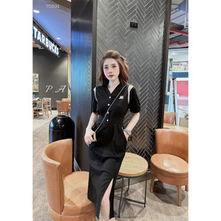 Đầm midi thun cổ v