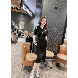 ĐẦM MIDI THUN CỔ V