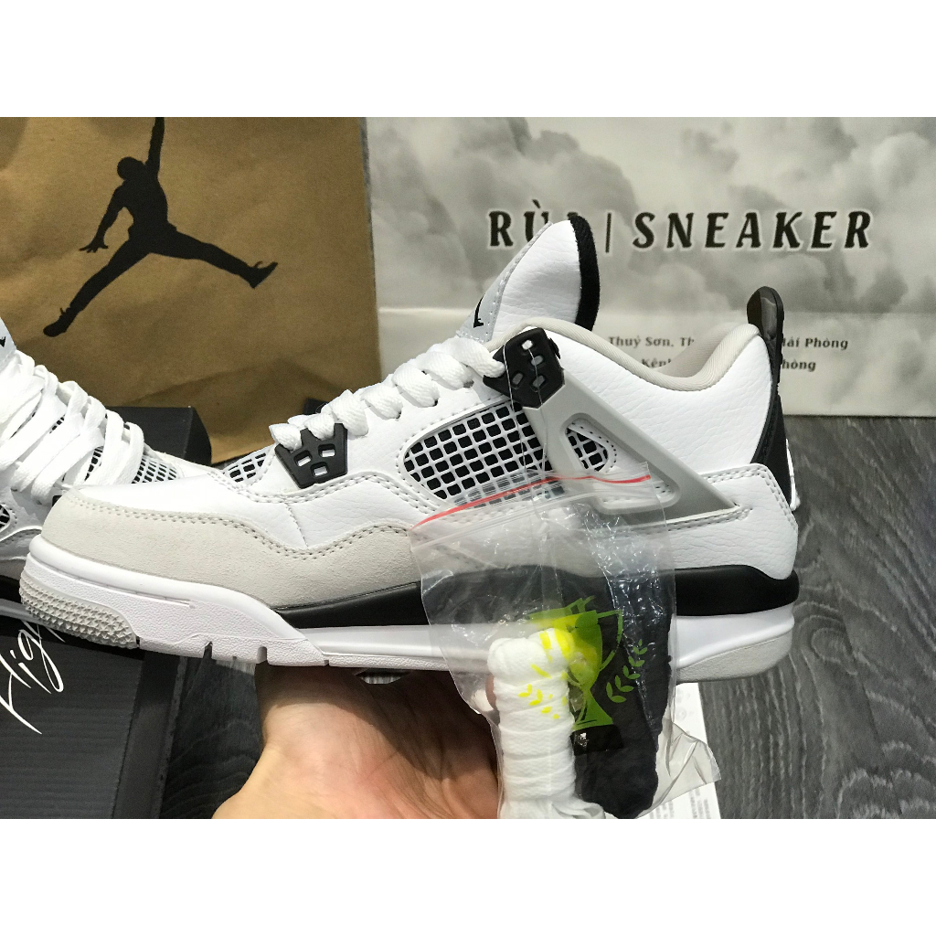 Siêu Phẩm Giày Thể Thao Sneaker Giày J/d 4 Re/tro 'Mili/tary Black Trắng Đen Cao Cấp Ảnh Thật+Tặng Tất