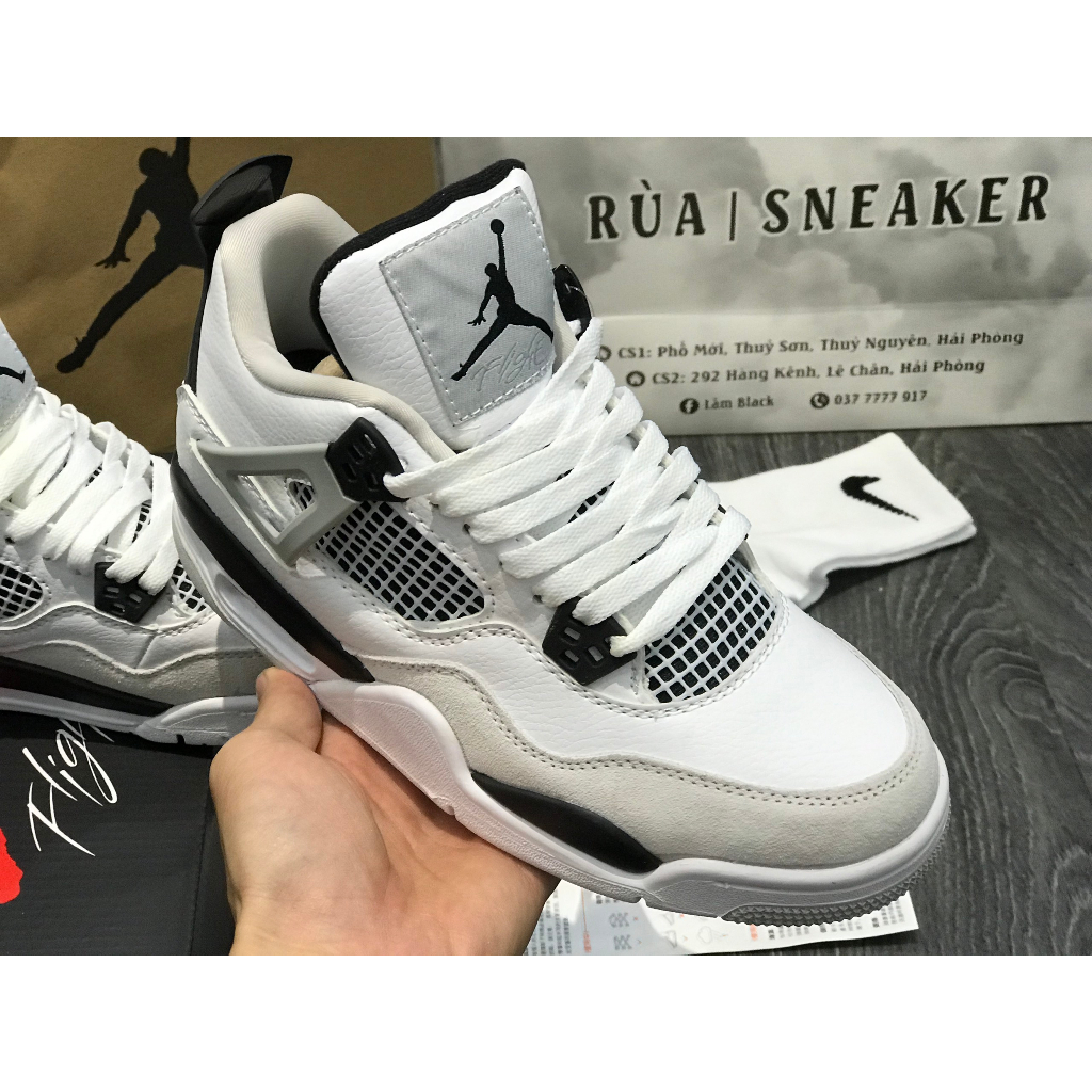 Siêu Phẩm Giày Thể Thao Sneaker Giày J/d 4 Re/tro 'Mili/tary Black Trắng Đen Cao Cấp Ảnh Thật+Tặng Tất