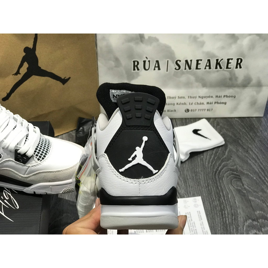 Siêu Phẩm Giày Thể Thao Sneaker Giày J/d 4 Re/tro 'Mili/tary Black Trắng Đen Cao Cấp Ảnh Thật+Tặng Tất