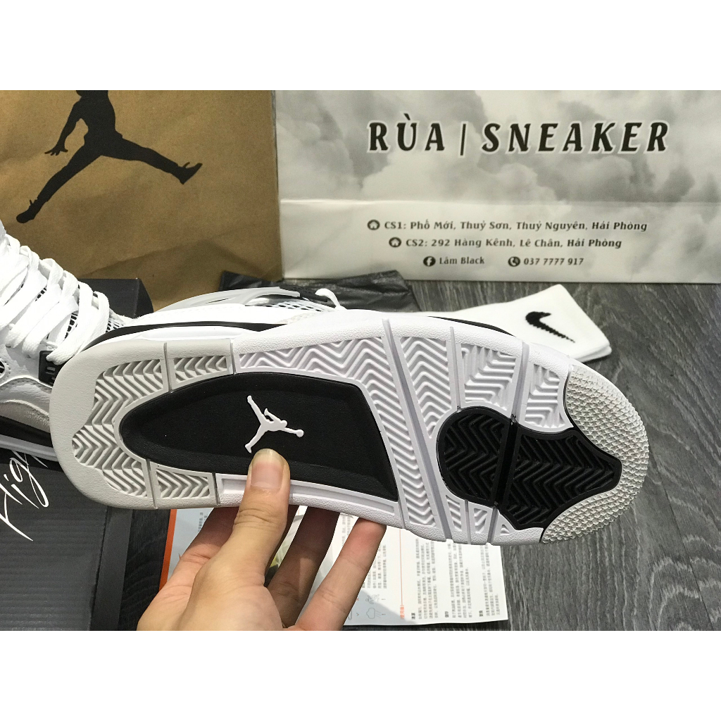 Siêu Phẩm Giày Thể Thao Sneaker Giày J/d 4 Re/tro 'Mili/tary Black Trắng Đen Cao Cấp Ảnh Thật+Tặng Tất