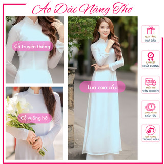 Áo dài trắng nữ học sinh đi học cấp 3 may sẵn lụa cao cấp màu trắng tinh