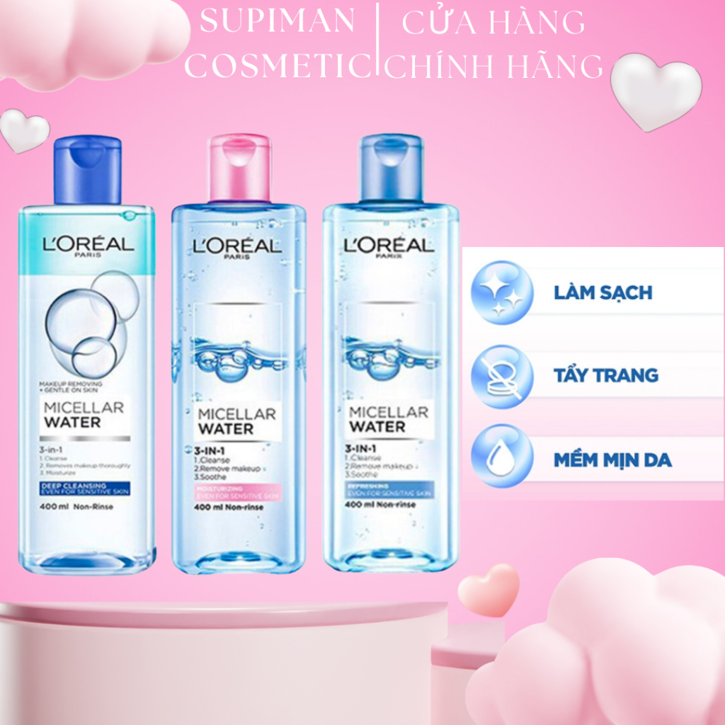 Nước tẩy trang Loreal - L'Oreal Paris 3-in-1 Micellar Water 400ml [ Có tem phụ đề ]