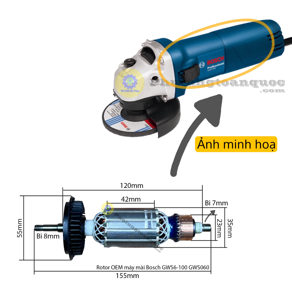 Rotor Máy Mài Bosch GWS 6-100 GWS 060 Hoặc DCA ASM03-100  Dây Đồng 100%