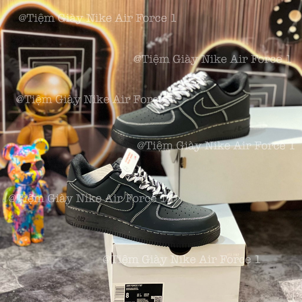 Giày Thể Thao Af1 Low Triper Black White Air Force Đen Full Chỉ Trắng Thời Trang Nam Nữ Full Box Bill Tặng Tất