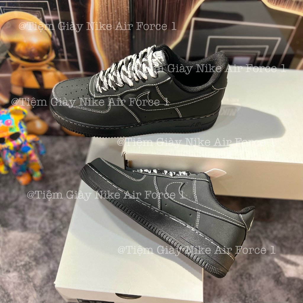 Giày Thể Thao Af1 Low Triper Black White Air Force Đen Full Chỉ Trắng Thời Trang Nam Nữ Full Box Bill Tặng Tất