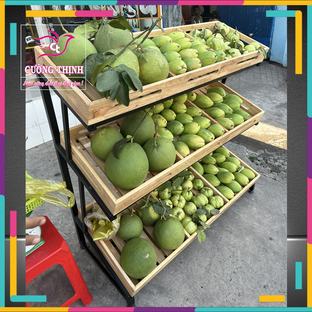 Kệ rau mâm gỗ cao su ( cao 1m2 x dài 1m2 x rộng 50cm) x 3 tầng kệ đơn...