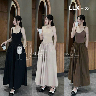 Váy zip pha voan 2 dây đệm ngực 3 màu dáng dài