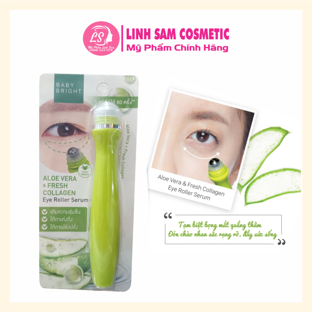 Cây Lăn Mắt Lô Hội Và Collagen Tươi Baby Bright Aloe Vera &amp; Fresh Collagen Eye Roller Serum 15ml