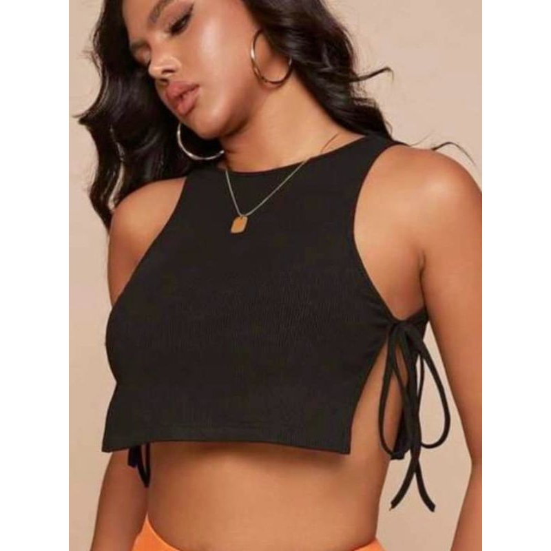 Áo croptop thun gân tăm cột dây