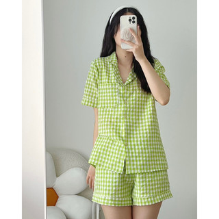 - Bộ mặc nhà/Pyjama LaLa Sleepwear tay ngắn màu xanh caro