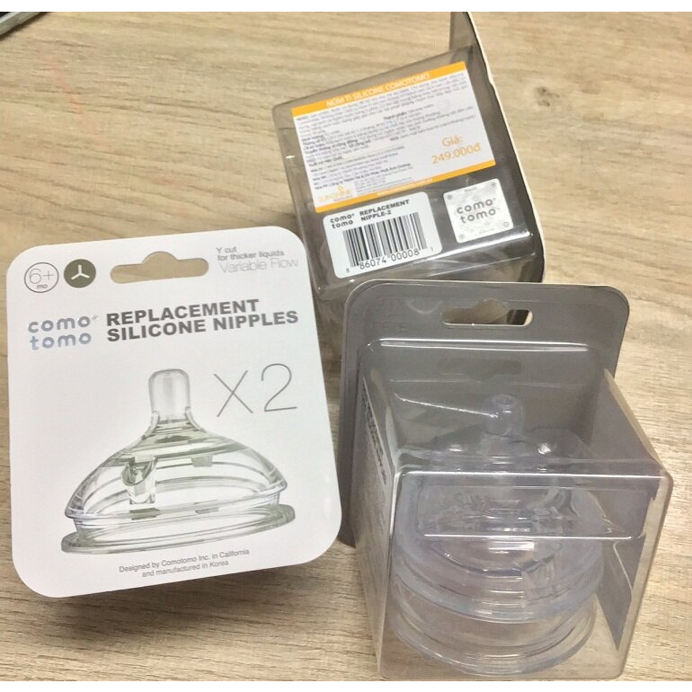 Hộp 2 núm Ti Bình Sữa Comotomo Chính Hãng  Núm Vú Bình Silicone Comotomo size 1, 2, 3 tia, Y cut