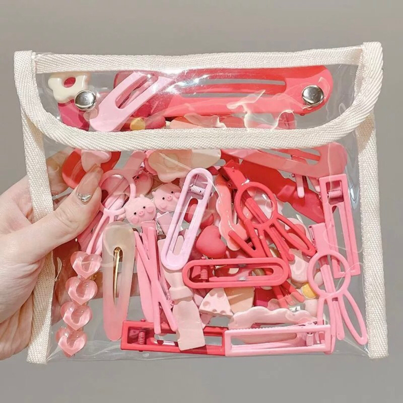Set Kẹp tóc mái 19 chi tiết hình cá mập màu hồng dễ thương cho bạn gái