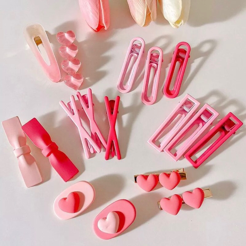 Set Kẹp tóc mái 19 chi tiết hình cá mập màu hồng dễ thương cho bạn gái