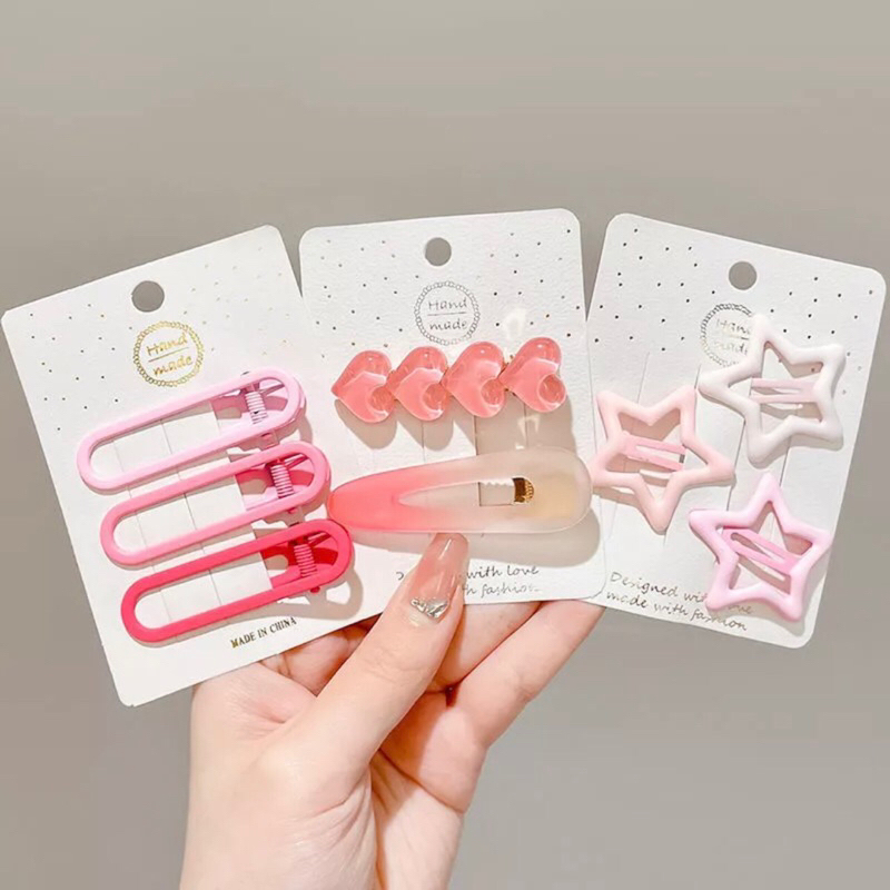 Set Kẹp tóc mái 19 chi tiết hình cá mập màu hồng dễ thương cho bạn gái