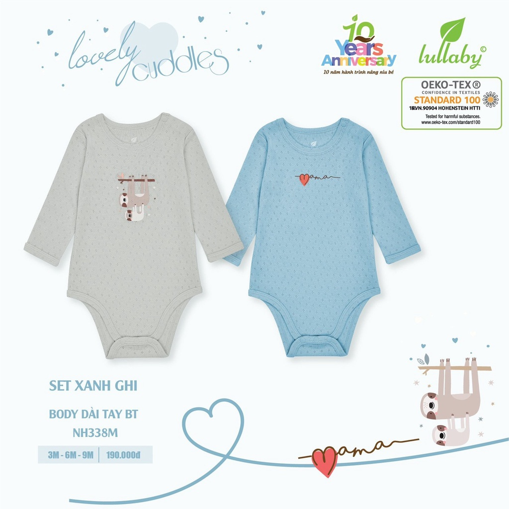 Set 2 body chip dài tay bé trai, bé gái Lullaby