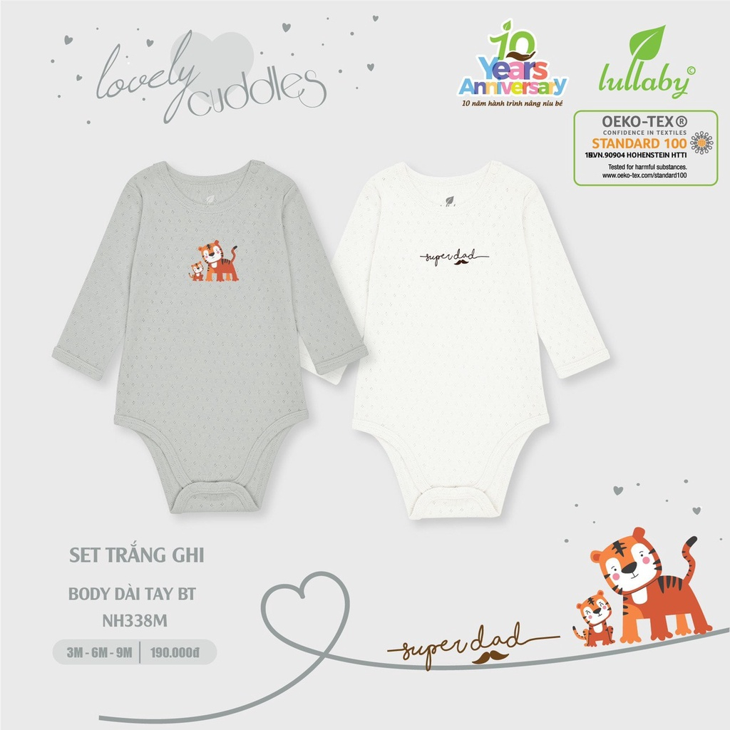 Set 2 body chip dài tay bé trai, bé gái Lullaby
