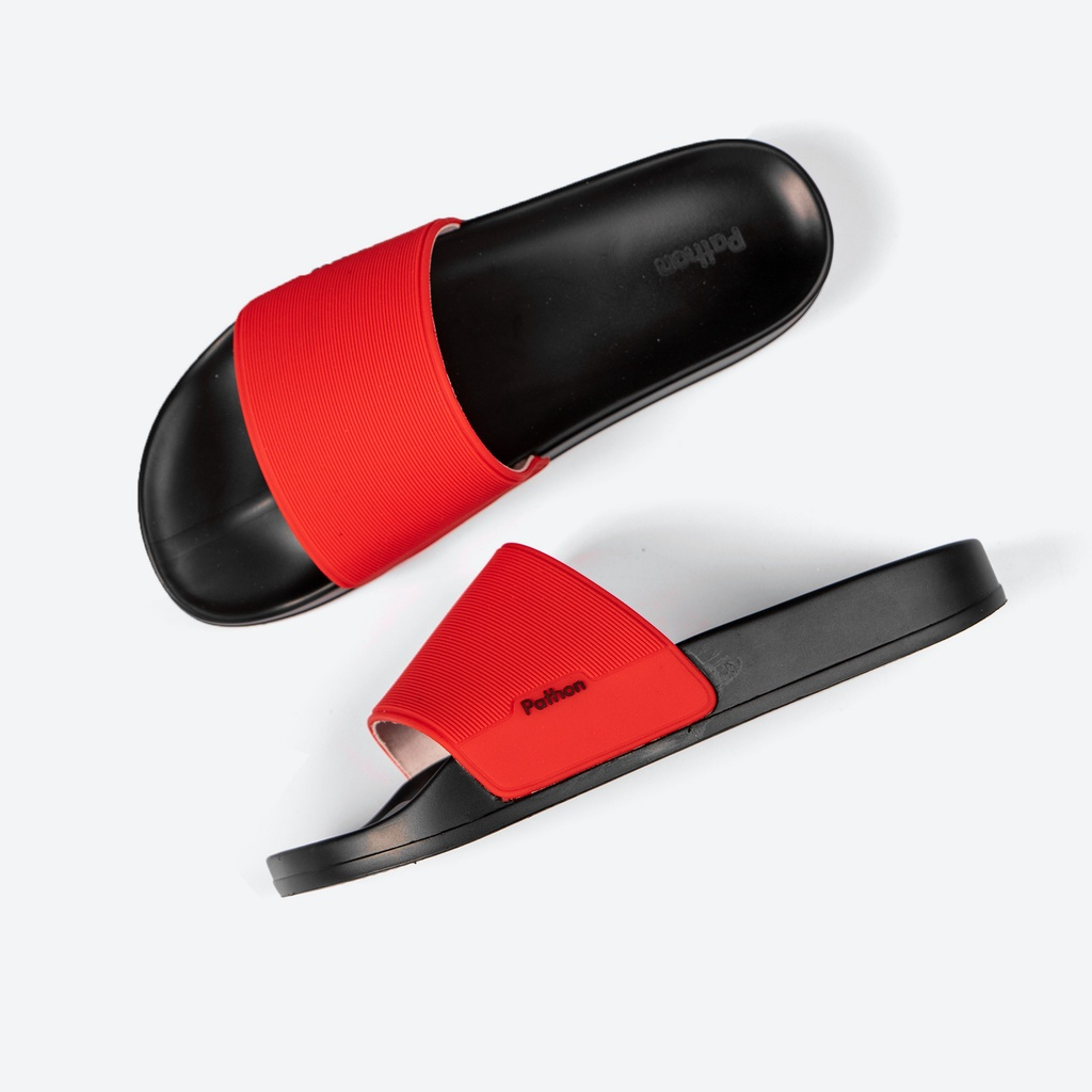 Dép nam PATHON SD26, quai ngang PVC đỏ, đế nhám PU êm chân chống trượt