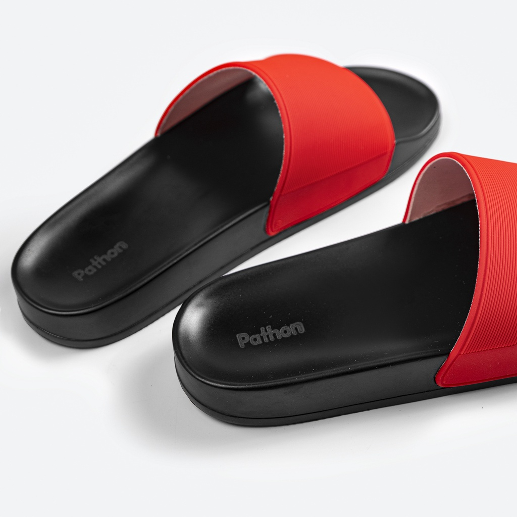 Dép nam PATHON SD26, quai ngang PVC đỏ, đế nhám PU êm chân chống trượt