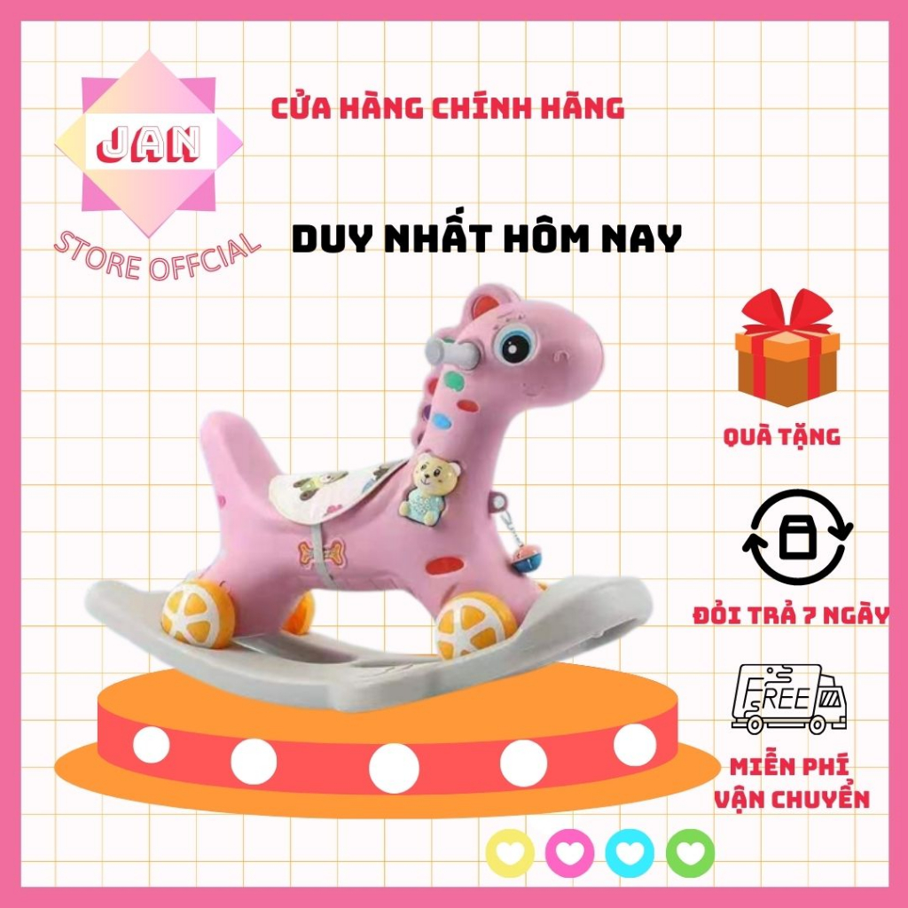 Ngựa bập bênh chòi chân 3 in 1 cho bé có bánh xe, tay đẩy ,có nhạc