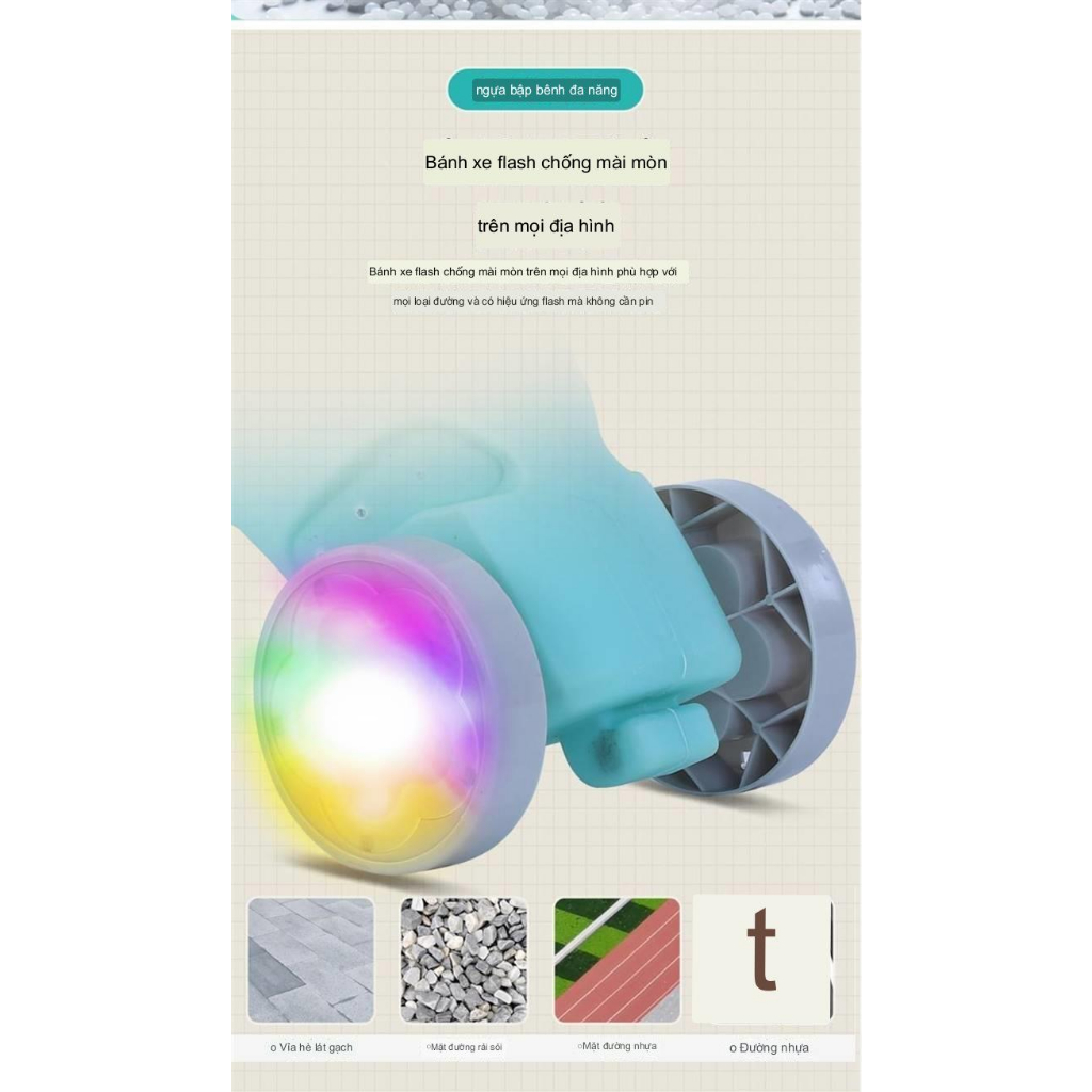 Ngựa bập bênh chòi chân 3 in 1 cho bé có bánh xe, tay đẩy ,có nhạc