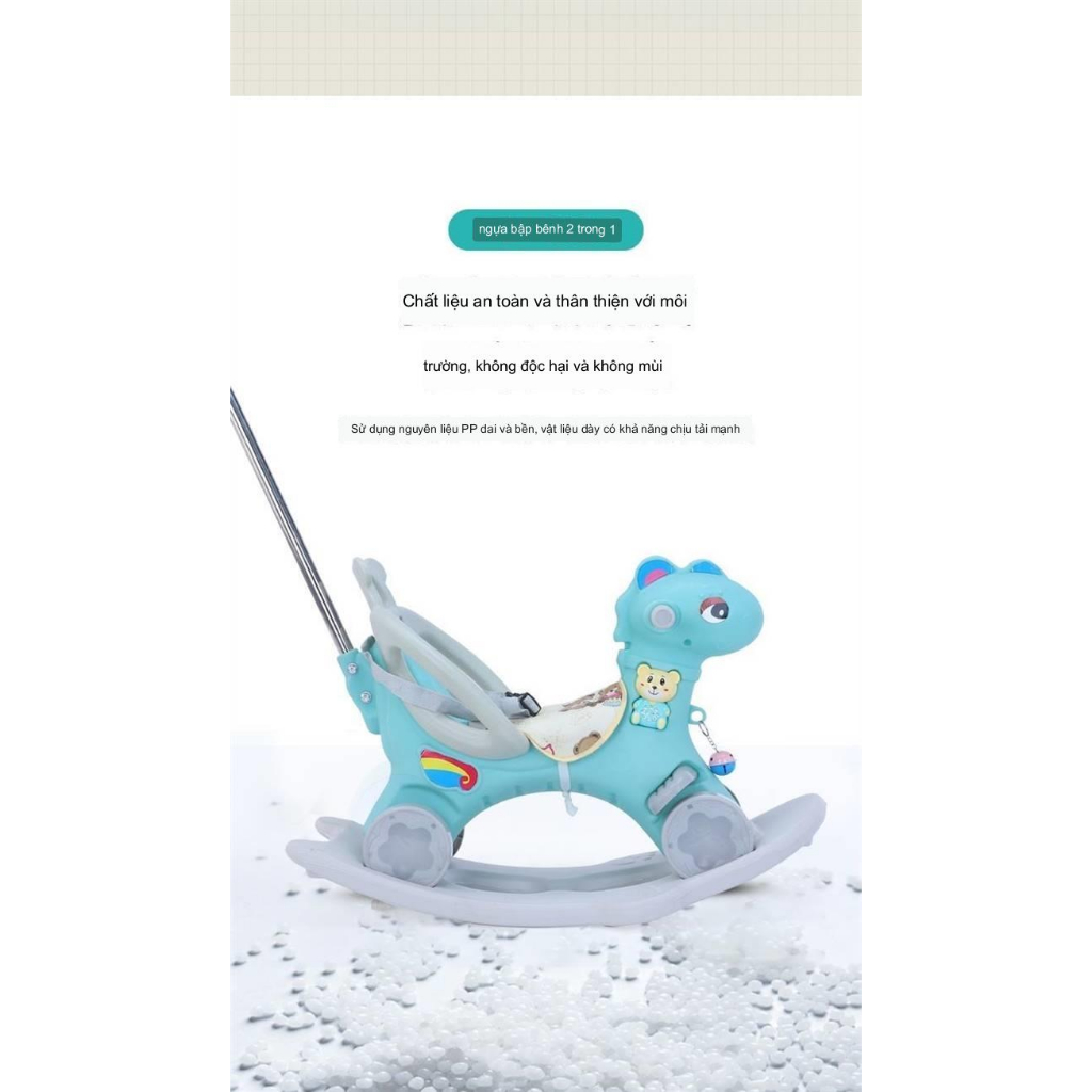 Ngựa bập bênh chòi chân 3 in 1 cho bé có bánh xe, tay đẩy ,có nhạc