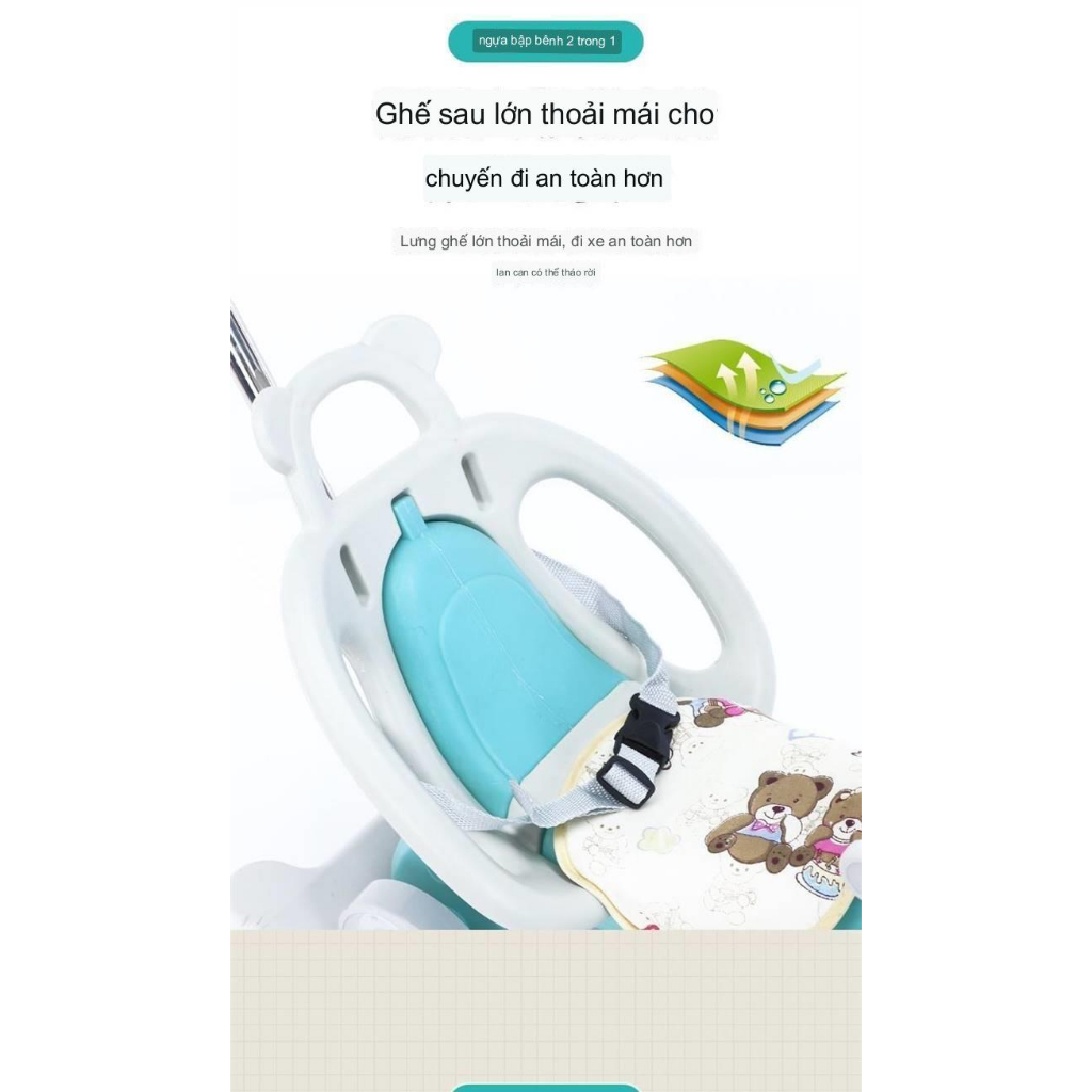 Ngựa bập bênh chòi chân 3 in 1 cho bé có bánh xe, tay đẩy ,có nhạc