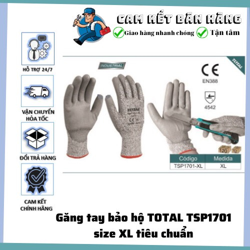 Găng tay bảo hộ chống cắt cách điện cấp độ 5 total TSP1701 size XL  Bảo hộ lao động công trình