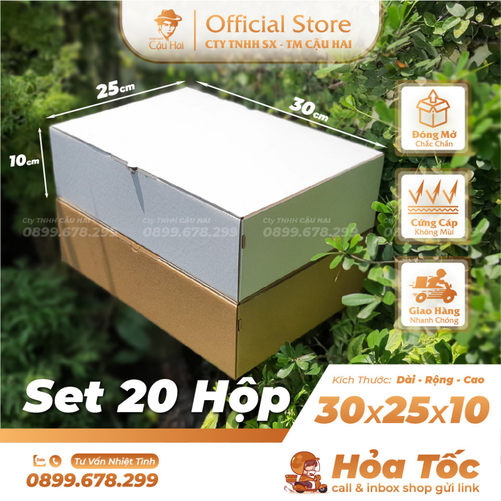 Set 20 hộp carton nắp GẬP 30x25x10