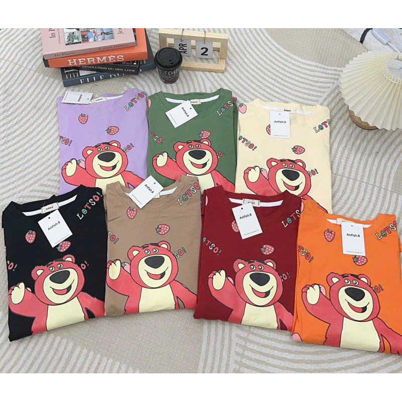 Bộ Cotton Phom Rộng Gấu Pu Dâu Tràn Viền