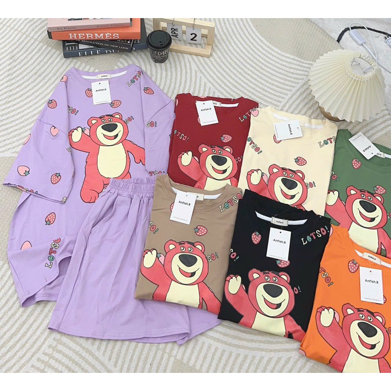 Bộ Cotton Phom Rộng Gấu Pu Dâu Tràn Viền