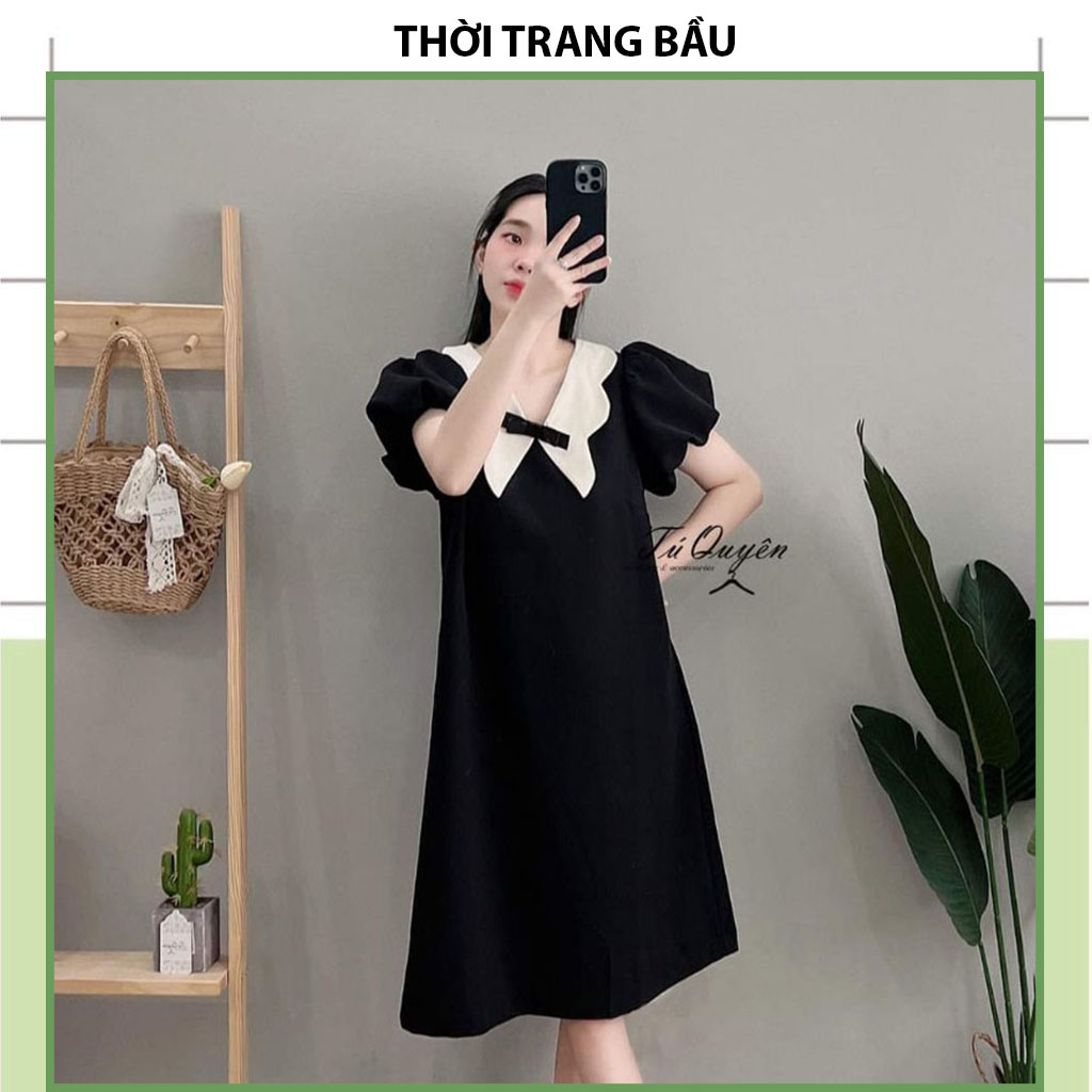 VÁY BẦU CÔNG SỞ ĐỰ TIỆC MÙA HÈ-ĐẦM BẦU THIẾT KẾ CỔ NƠ BÁNH BÈO TIỂU THƯ SANG CHẢNH FRESIZE GIÁ RẺ CHO MẸ BẦU