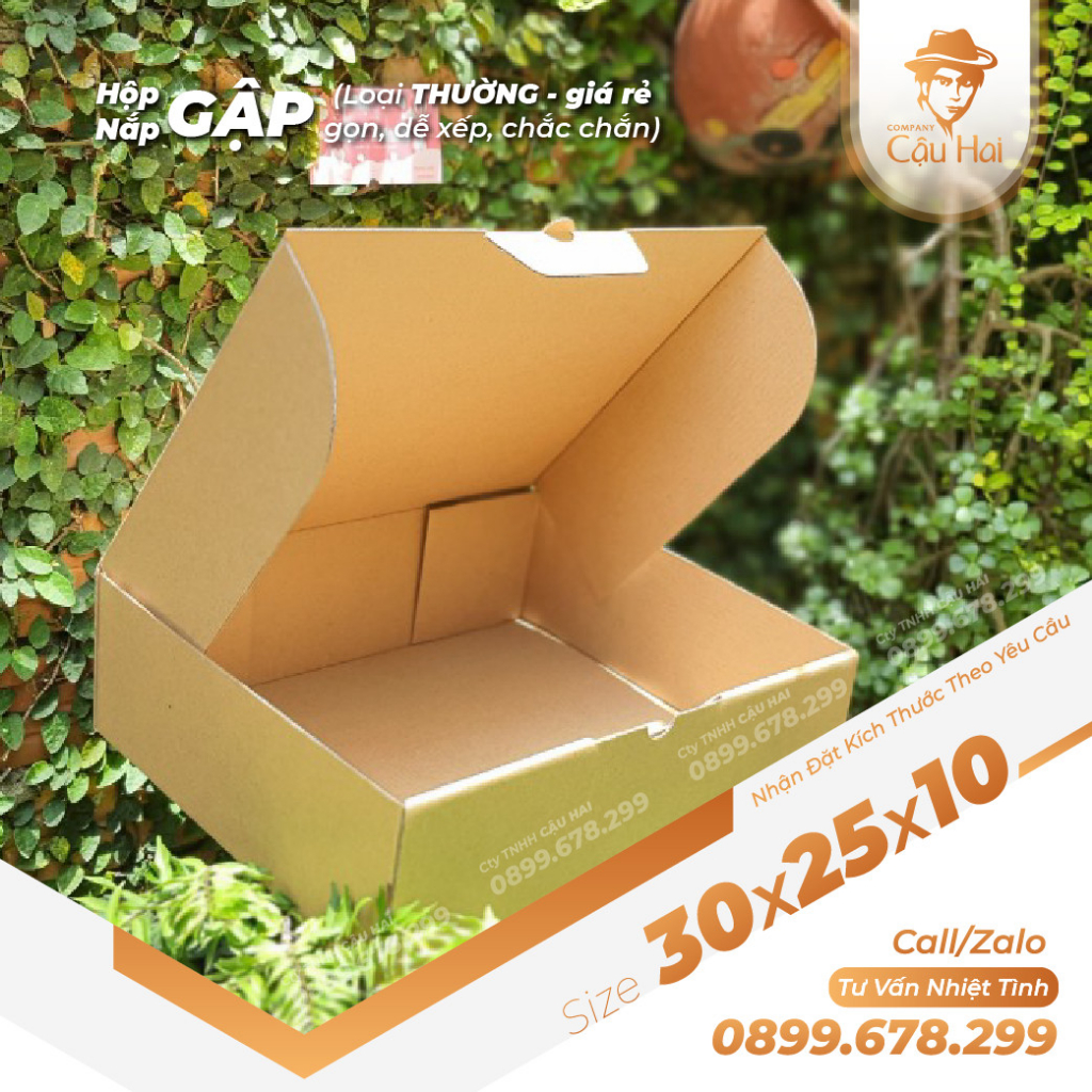 Set 50 Hộp carton nắp GẬP 30x25x10