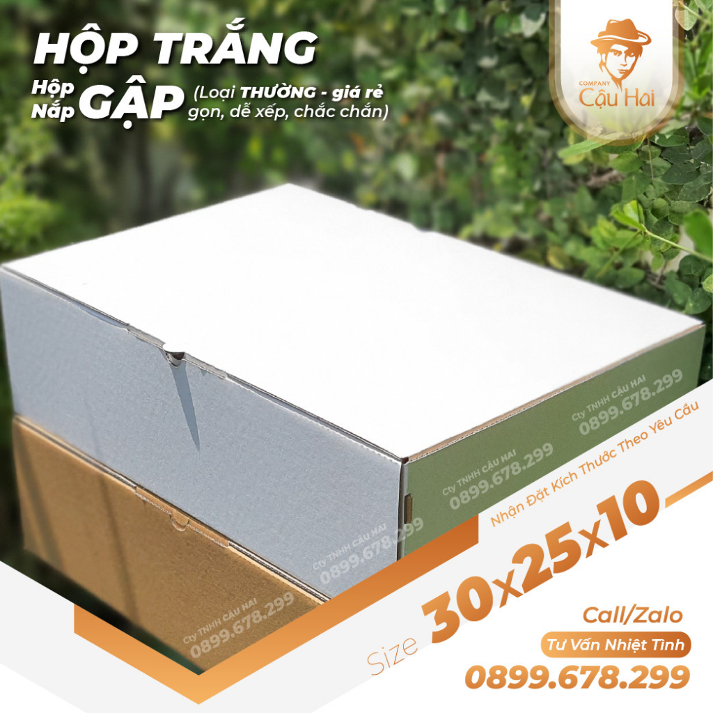 Set 50 Hộp carton nắp GẬP 30x25x10
