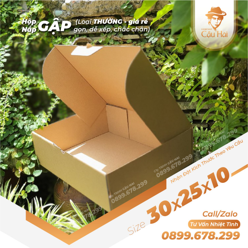 Set 50 Hộp carton nắp GẬP 30x25x10