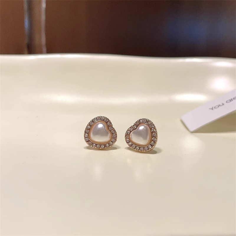 Khuyên tai kẹp không bấm lỗ chốt cố định K371 bằng hợp kim mạ vàng hình trái tim đính đá dáng ngắn Leous Accessories
