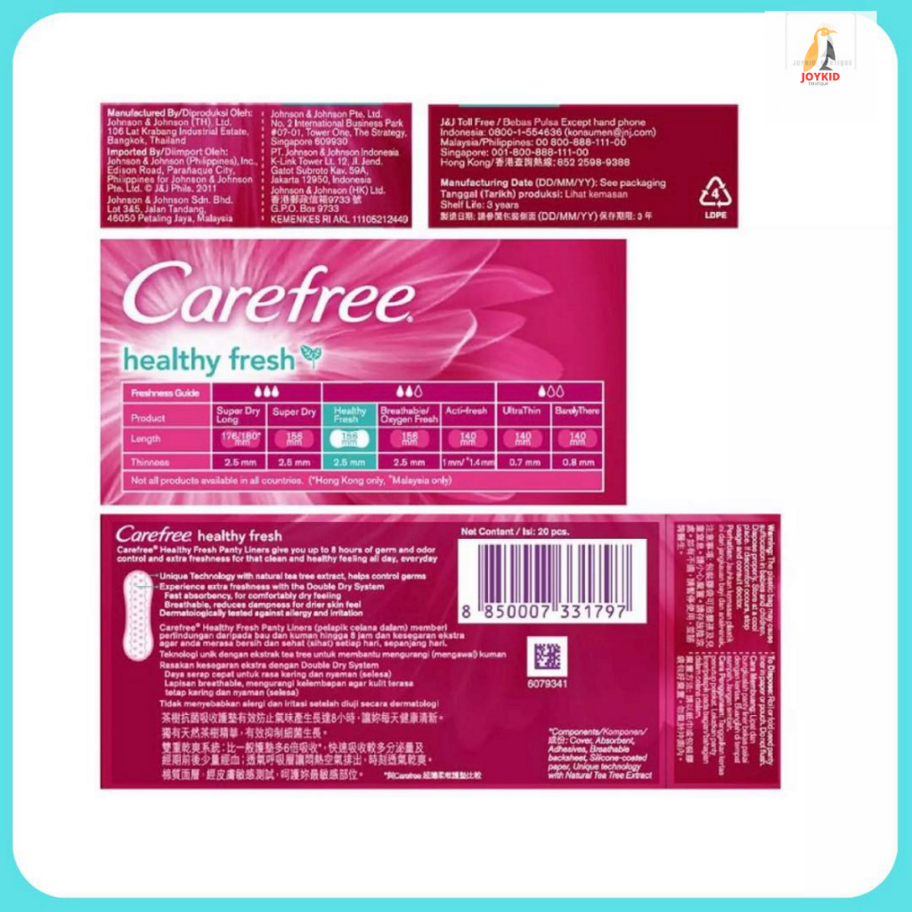 Băng vệ sinh Carefree Thái Lan hàng ngày hương trà xanh/hương hoa/lô hội/không mùi 40/100 miếng