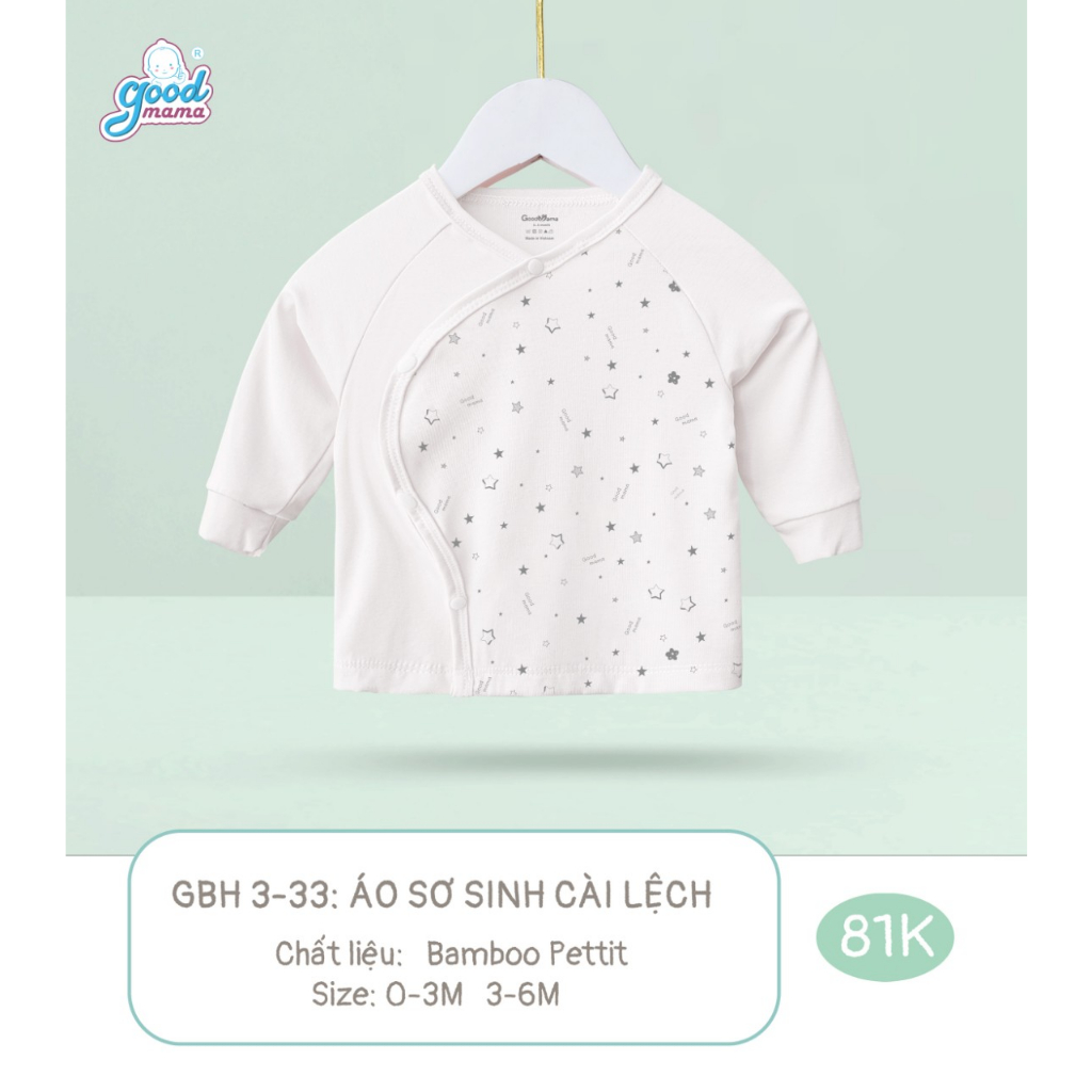 Áo dài sơ sinh cài lệch Goodmama chất bamboo petit cho bé
