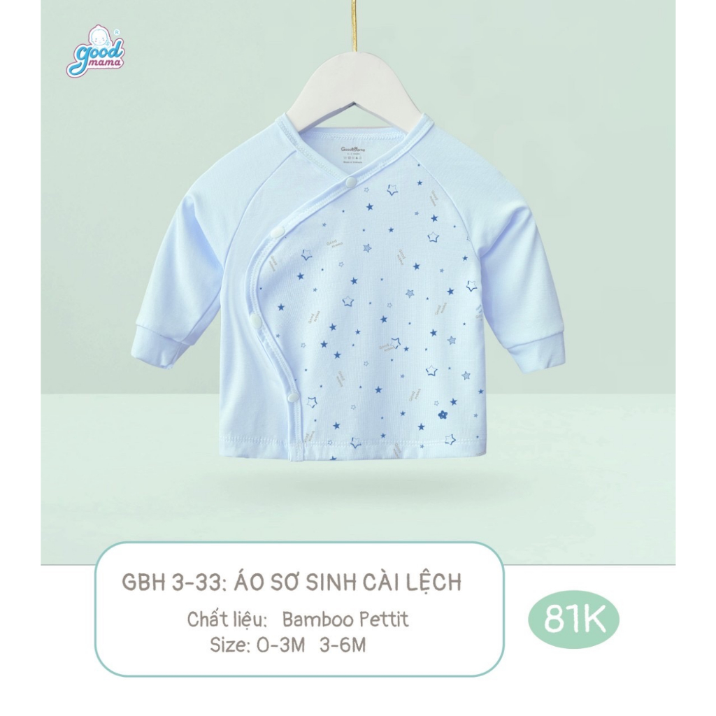 Áo dài sơ sinh cài lệch Goodmama chất bamboo petit cho bé