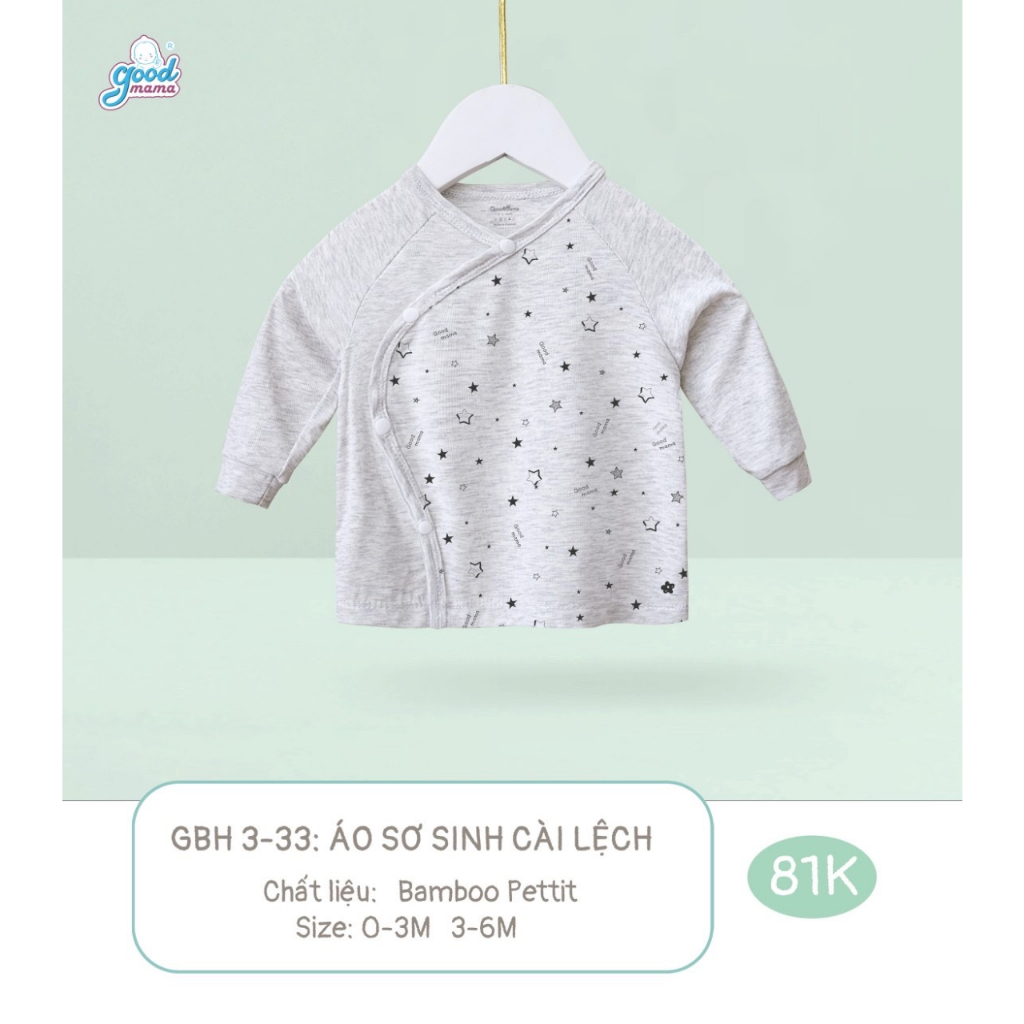 Áo dài sơ sinh cài lệch Goodmama chất bamboo petit cho bé