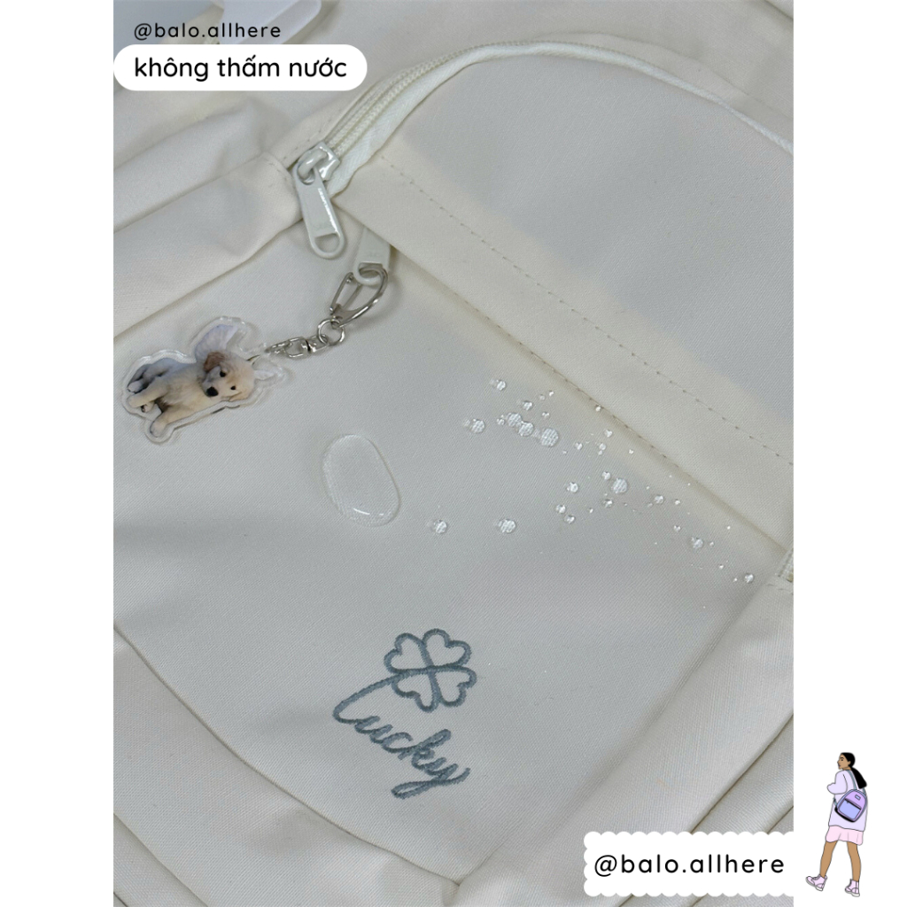 Balo Cặp Sách Đi Học Lớn Chống Nước Thêu Lucky