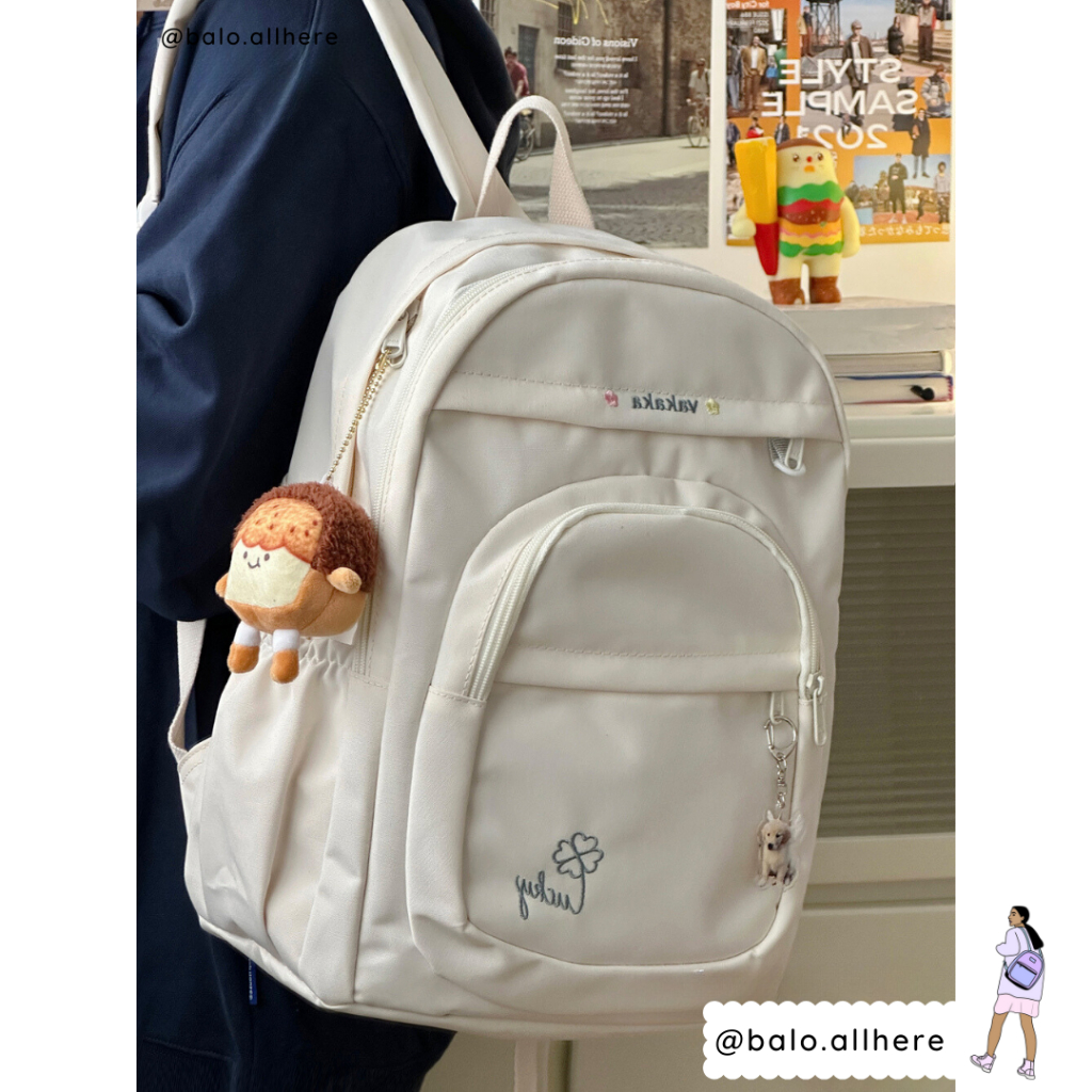 Balo Cặp Sách Đi Học Lớn Chống Nước Thêu Lucky