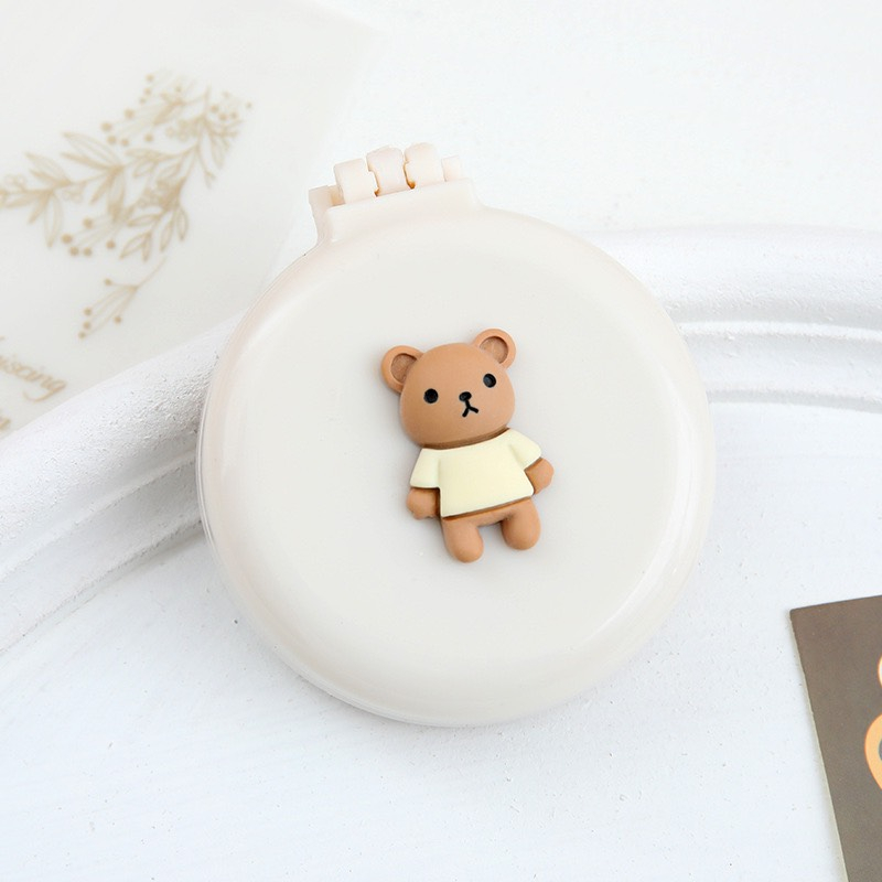 Gương lược massage mini hình tròn gấu dễ thương bỏ túi tiện lợi