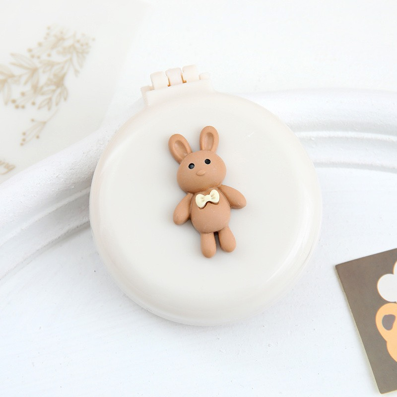Gương lược massage mini hình tròn gấu dễ thương bỏ túi tiện lợi